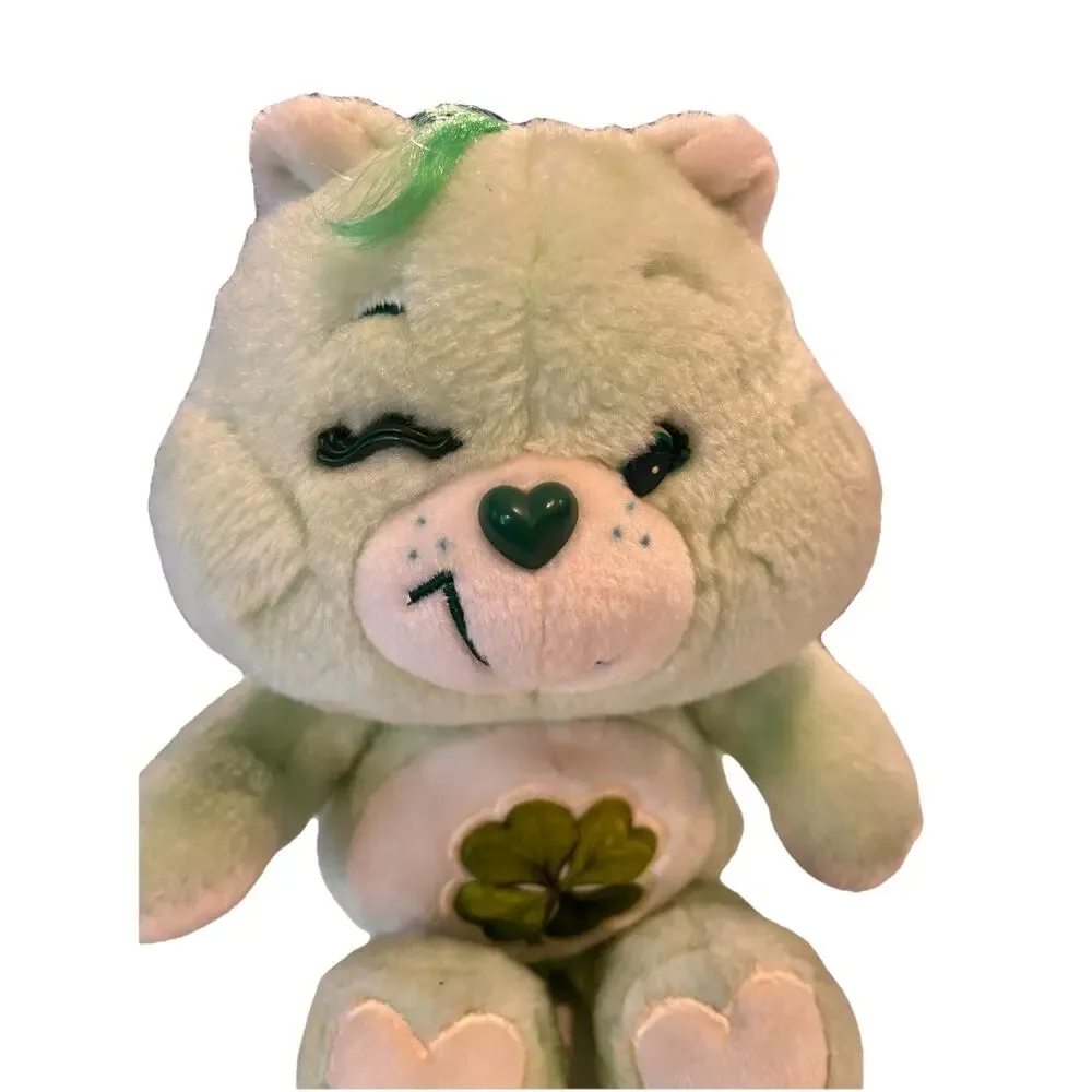Vintage 1980s Kenner Good Luck Care Bear Green plush with Four Leaf Clover 13